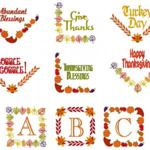 Thanksgiving Words Corners Frames Monogram Embroidery Machine Design