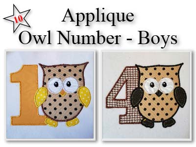Applique Owl Boy Numbers