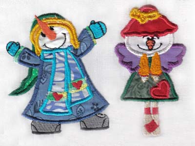 Applique Snow People Embroidery Machine Design