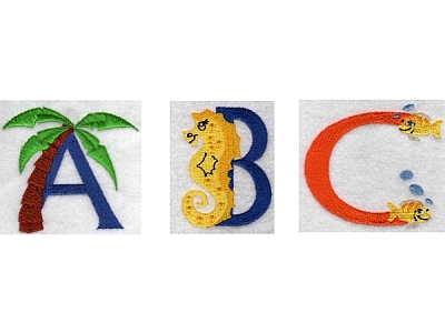 Beach Alphabet Embroidery Machine Design