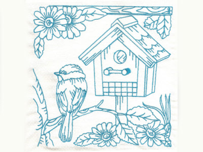 Bluework Birds and Birdhouses Embroidery Machine Design