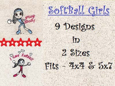 Softball Girls Embroidery Machine Design