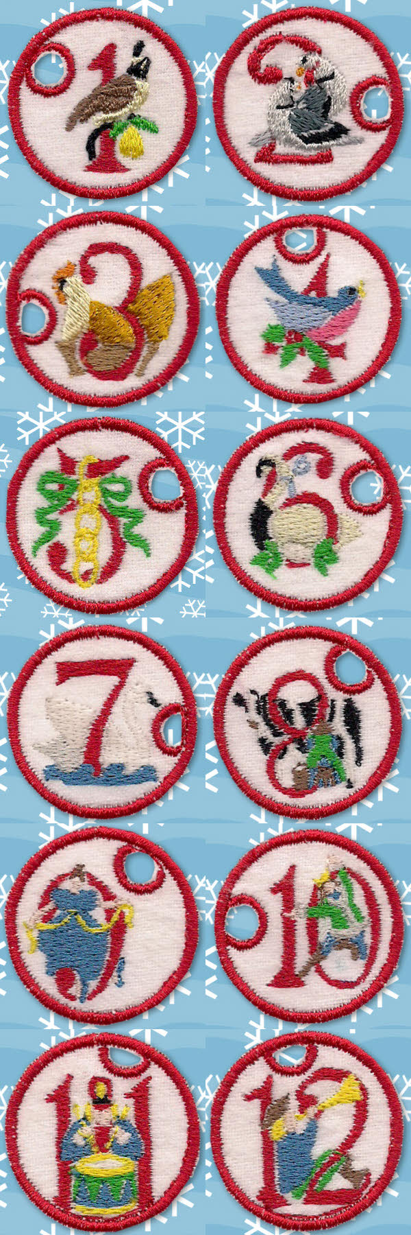 12 Days of Christmas Charms Embroidery Machine Design Details