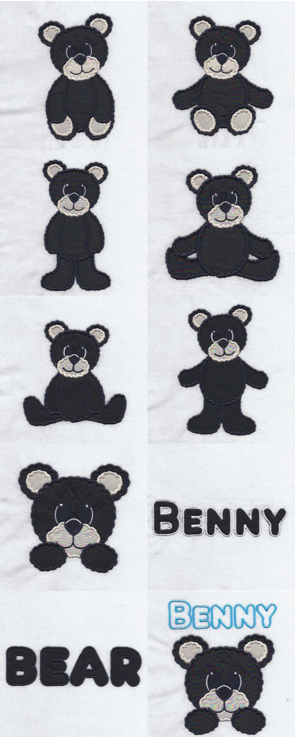 Applique Benny Bear Embroidery Machine Design Details
