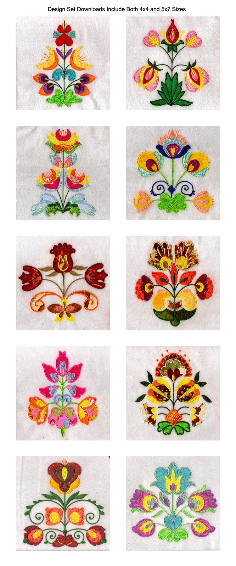 Applique Folkart Flowers Embroidery Machine Design Details