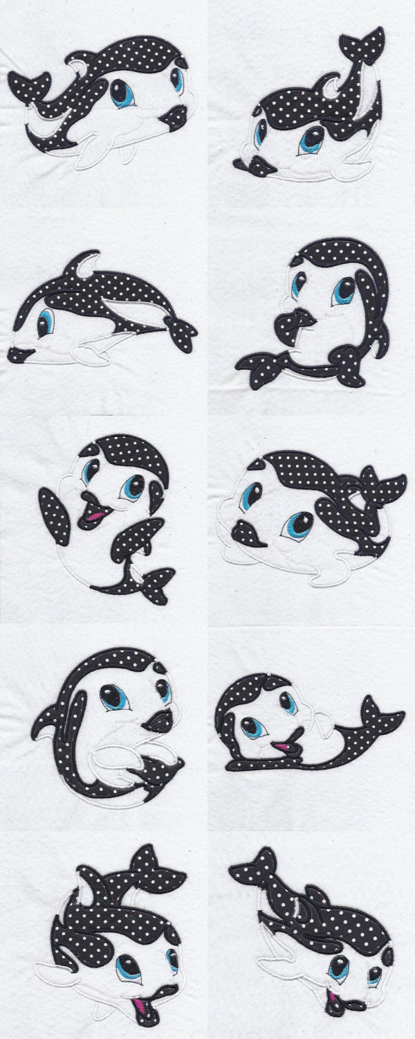 Applique Baby Dusky Dolphins Embroidery Machine Design Details