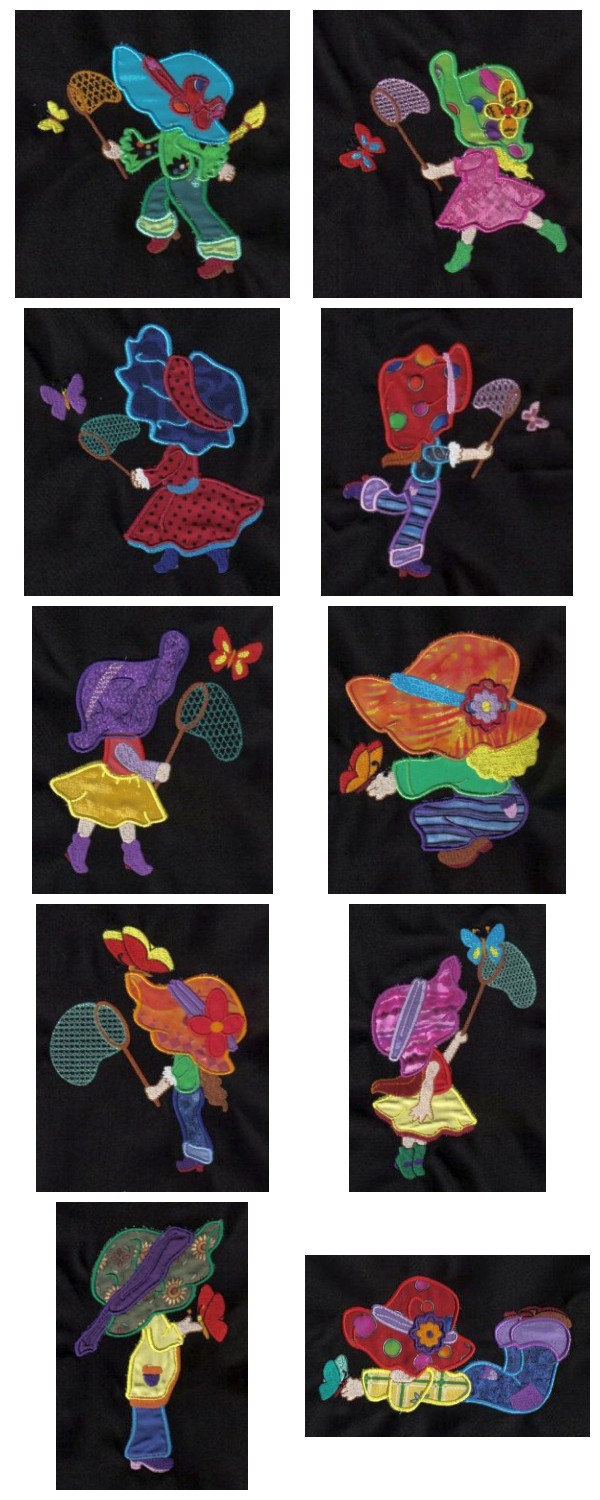 Applique Catching Butterflies Embroidery Machine Design Details