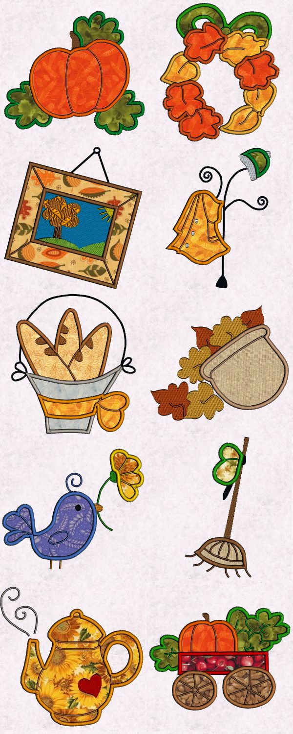 Applique Fall Time Embroidery Machine Design Details