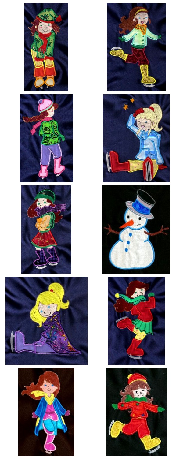 Applique Ice Skaters Embroidery Machine Design Details