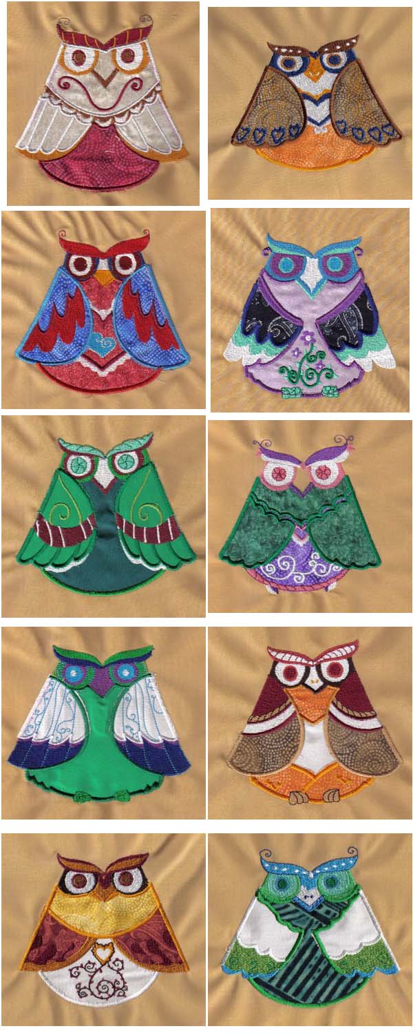 Applique Owls Embroidery Machine Design Details