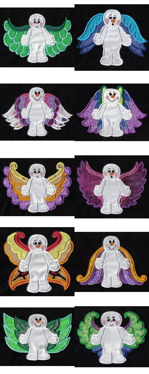 Applique Snow Angels Embroidery Machine Design Details
