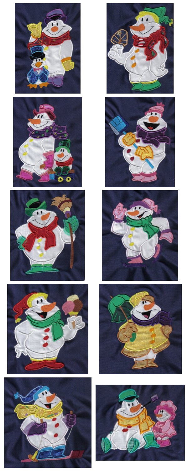 Applique Snowman Embroidery Machine Design Details