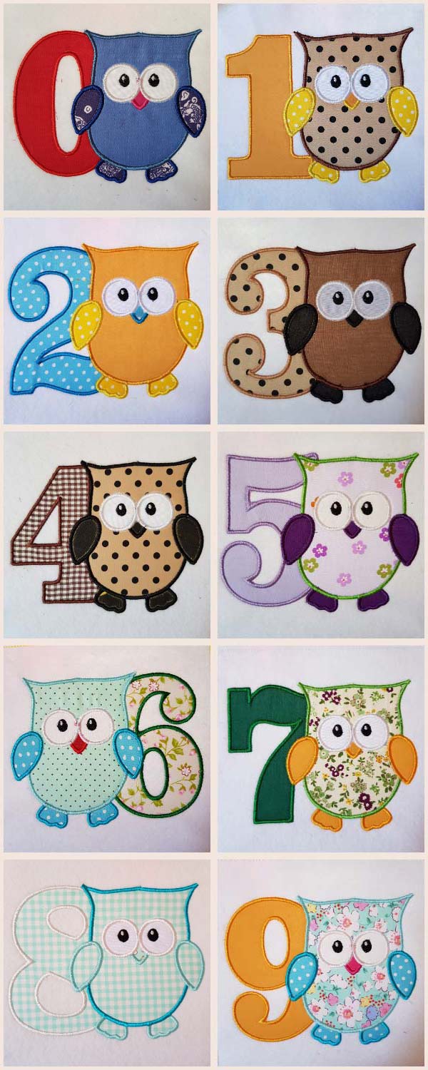 Applique Owl Boy Numbers Embroidery Machine Design Details
