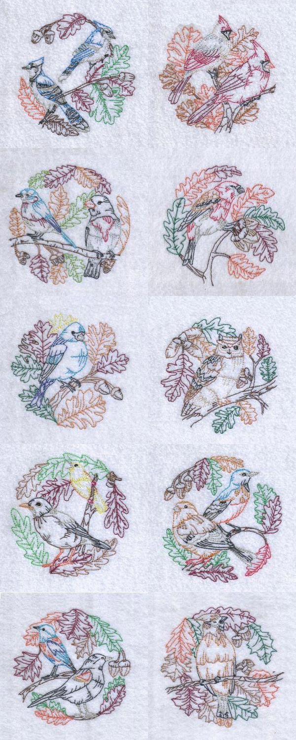 Autumn Birds and Leaves Embroidery Machine Design Details
