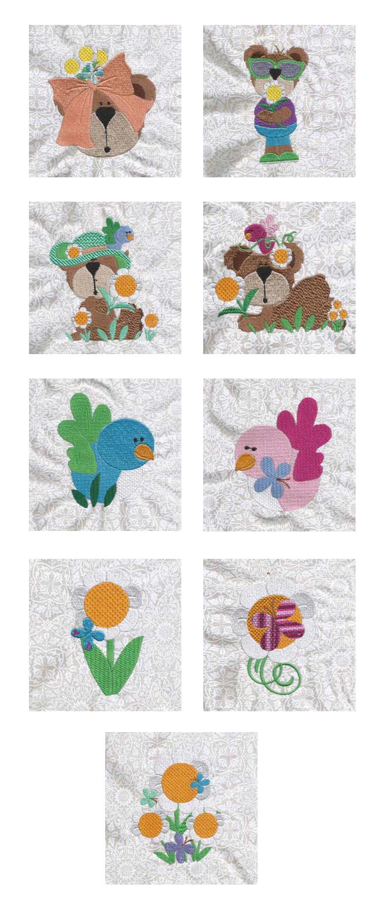 Birds and Bears Embroidery Machine Design Details