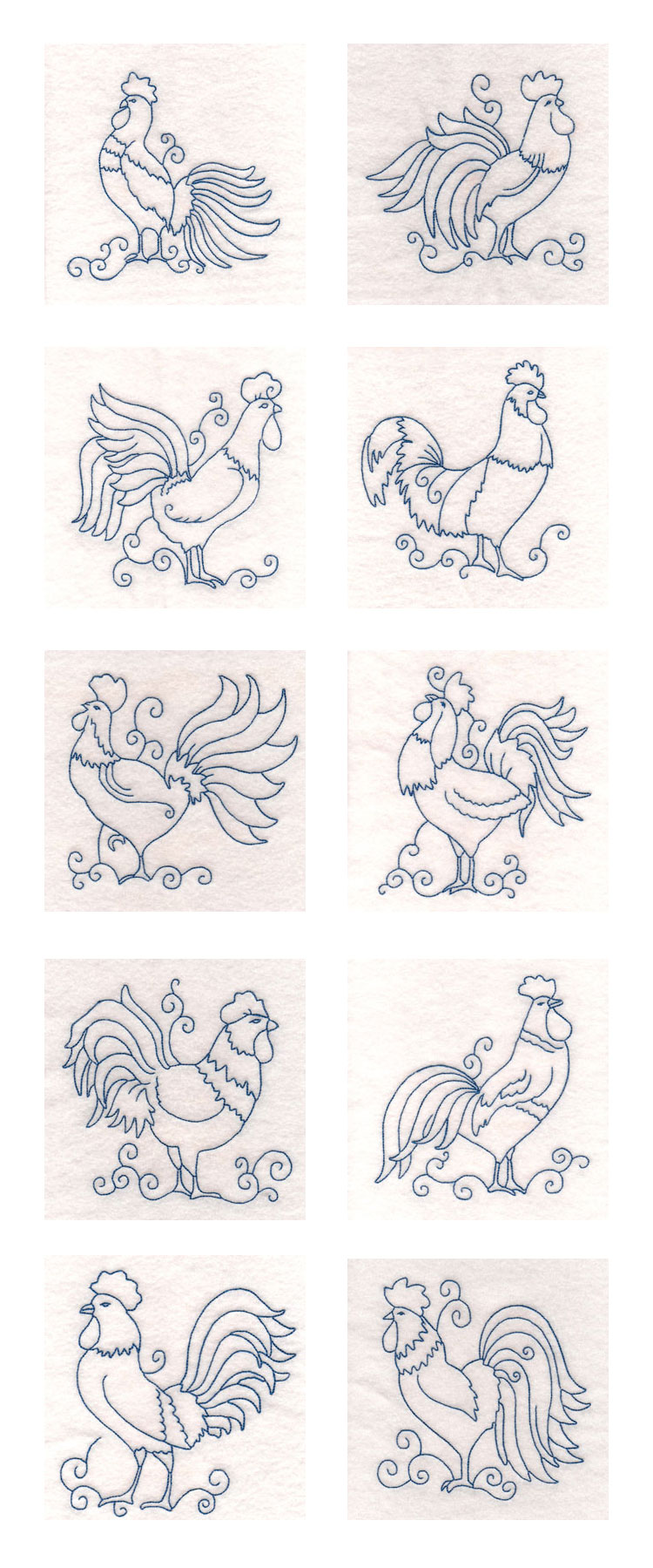 Bluework Roosters Embroidery Machine Design Details