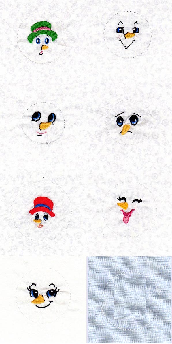 Cute Button Snowman Expressions Embroidery Machine Design Details