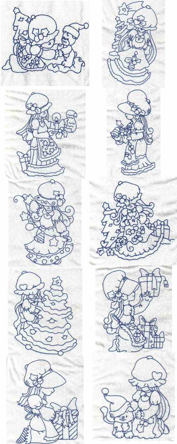 Bluework Christmas Bonnets Embroidery Machine Design Details