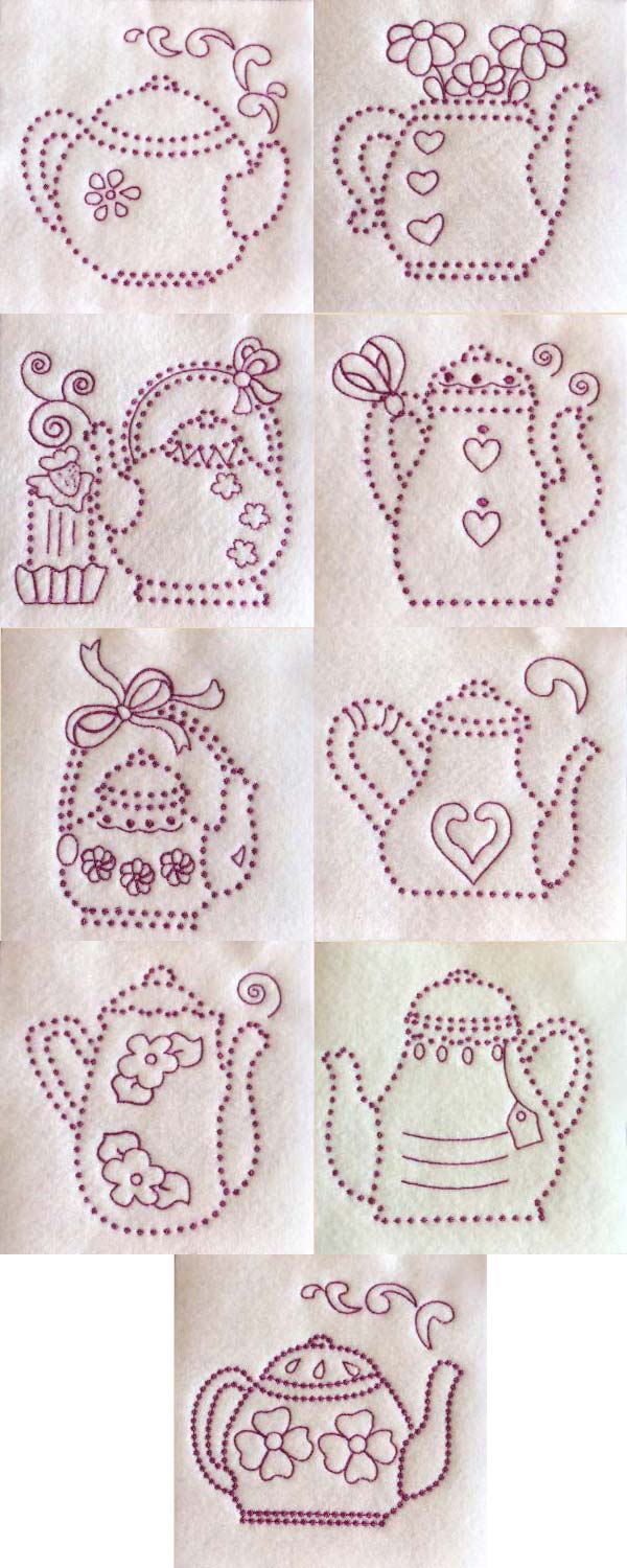 Candlewick Teapots Embroidery Machine Design Details