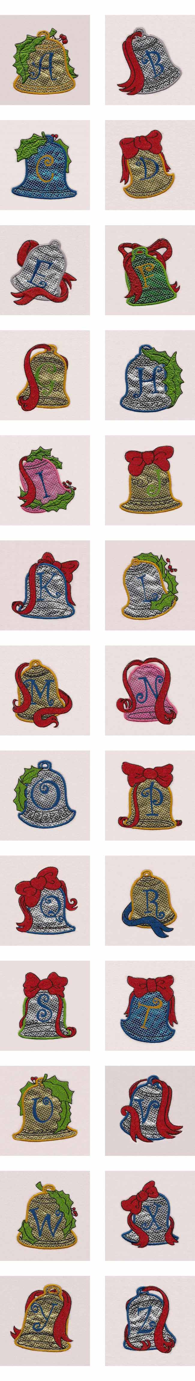 Christmas Bells Applique Alphabet Embroidery Machine Design Details