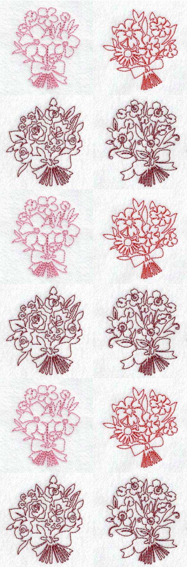 Continuous Line Red Bouquets Embroidery Machine Design Details