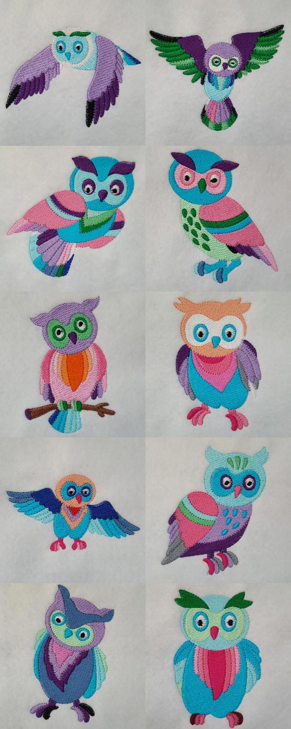 Colorful Owls Embroidery Machine Design Details