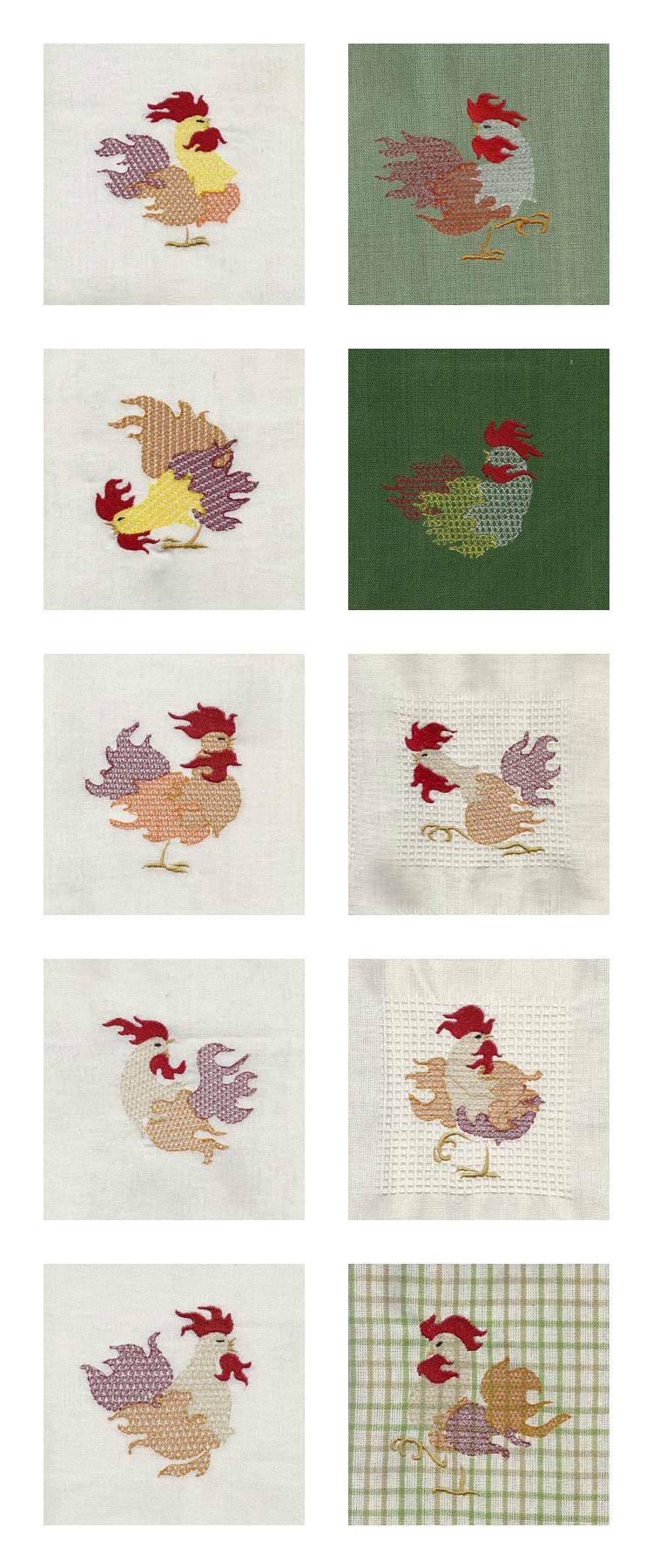 Colorful Roosters Embroidery Machine Design Details