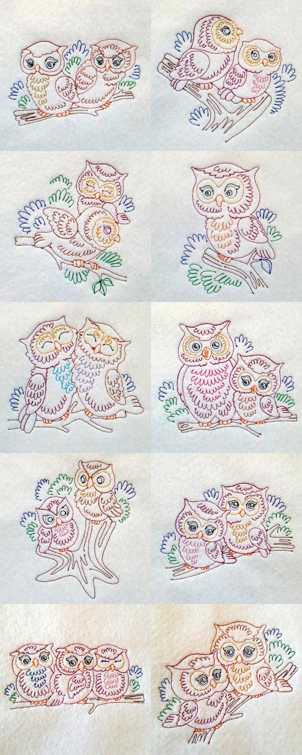 Colorline Owls Embroidery Machine Design Details