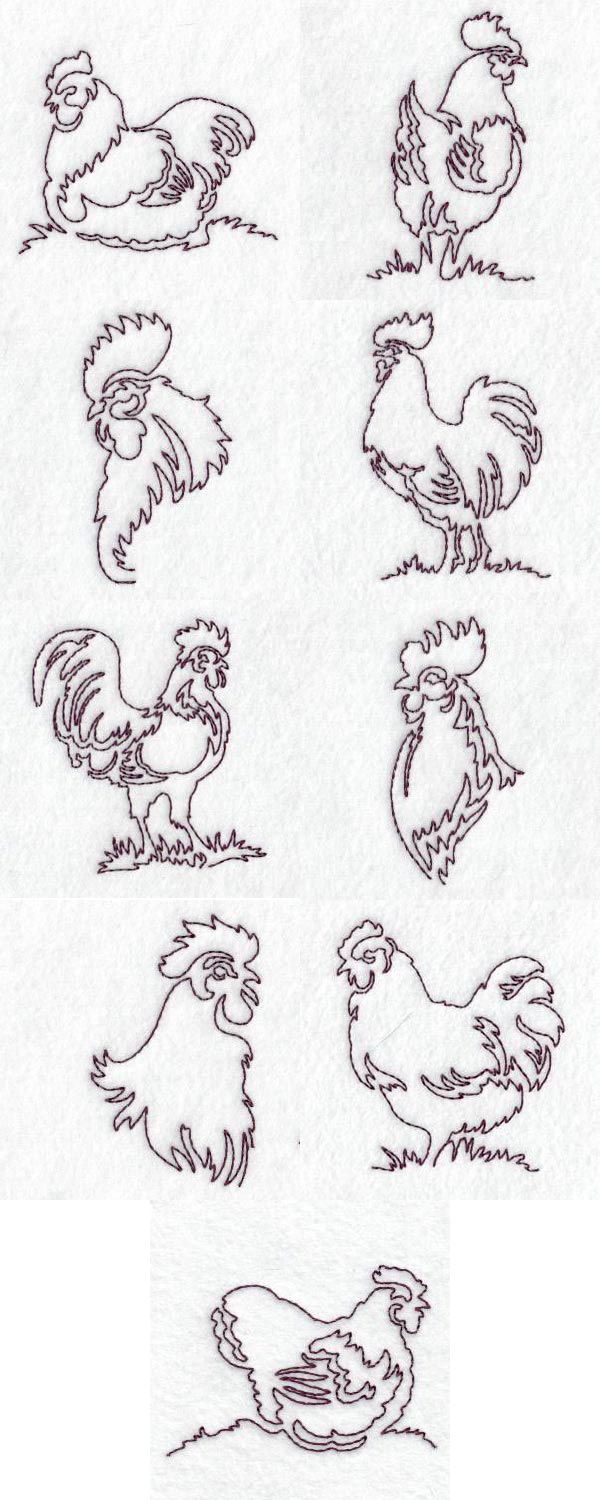 Continuous Line Chickens Embroidery Machine Design Details
