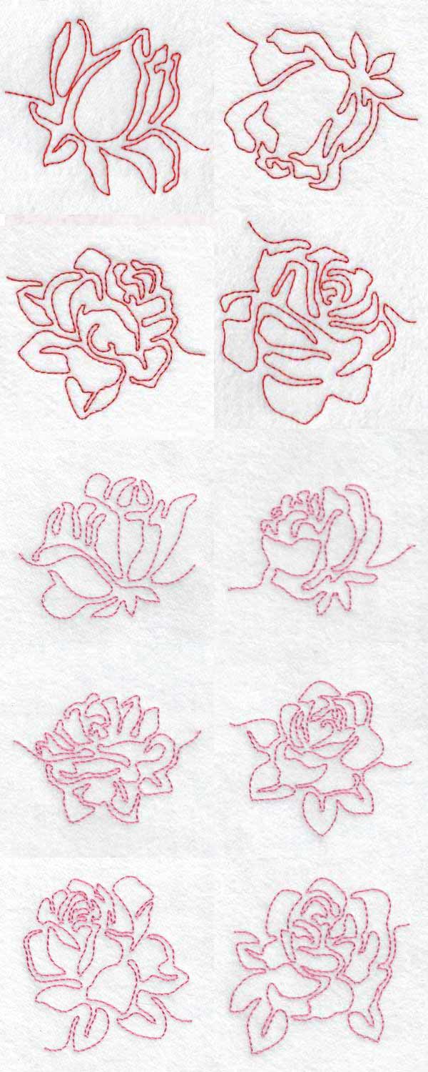 Continuous Line Roses Embroidery Machine Design Details