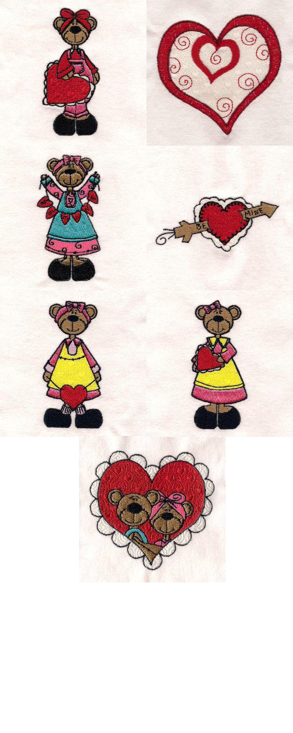 Country Valentine Bears Embroidery Machine Design Details