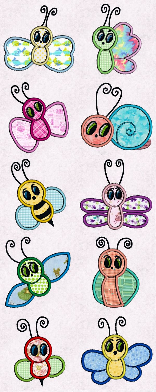Cute Applique Bugs Embroidery Machine Design Details