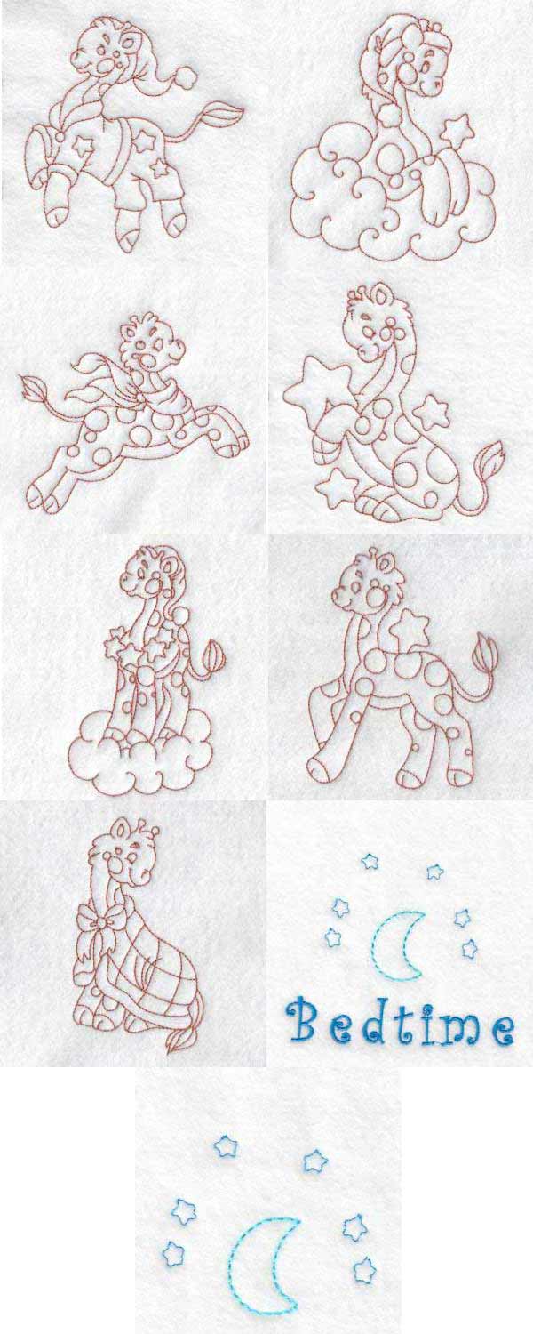 Cute Giraffe Bedtime Embroidery Machine Design Details