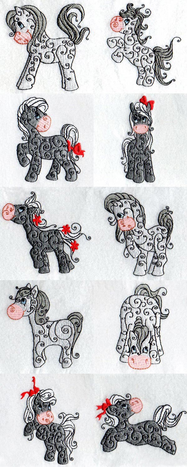 Cute Swirly Horses Embroidery Machine Design Details