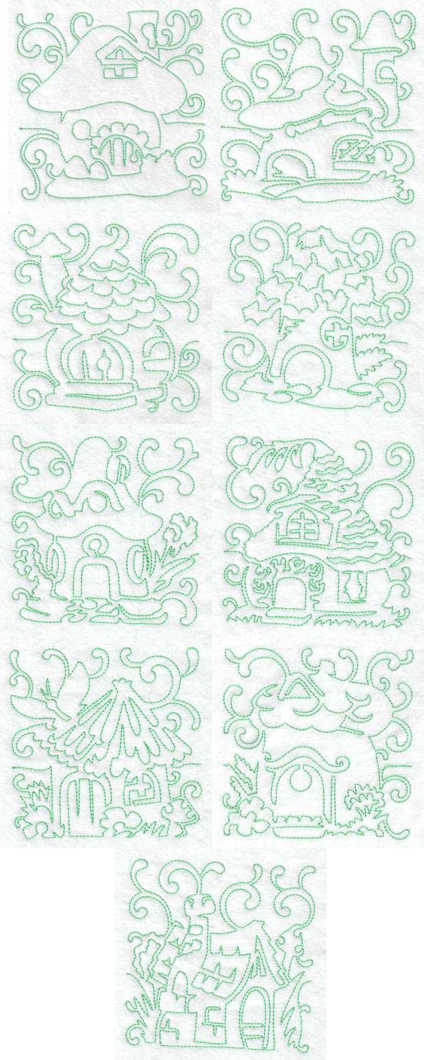 Continuous Line Fairy Houses Embroidery Machine Design Details