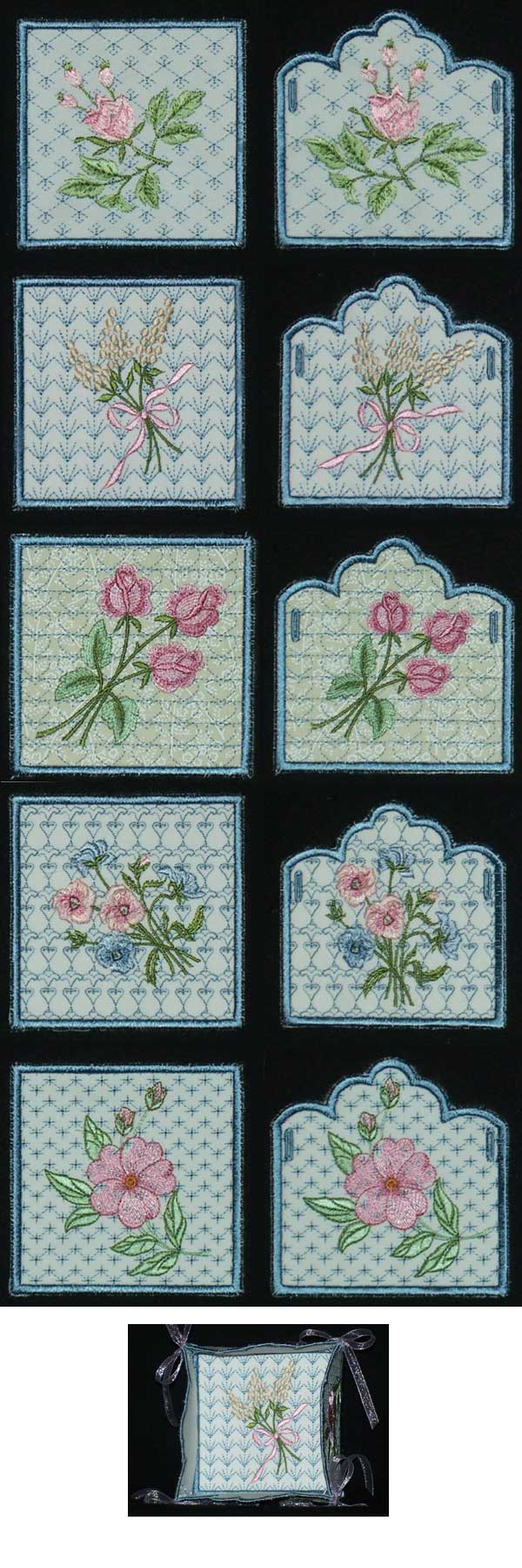 Floral Trinket Boxes Embroidery Machine Design Details