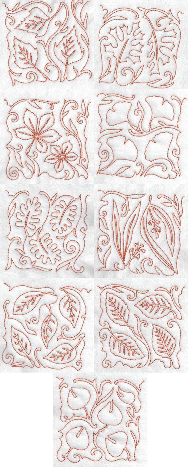 Free Motion Fall Leaves Blocks Embroidery Machine Design Details