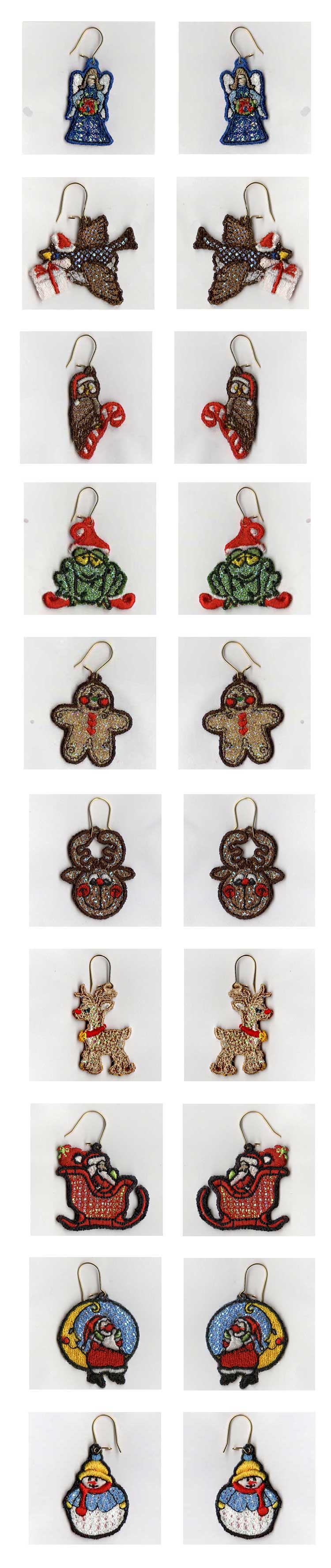 Free Standing Lace Mylar Holiday Earrings v2 Embroidery Machine Design Details