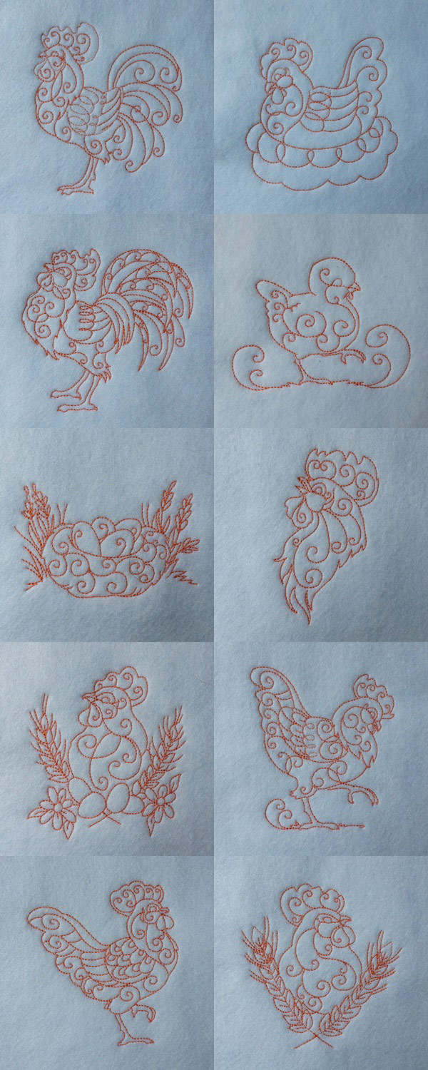 Golden Hens and Roosters Embroidery Machine Design Details