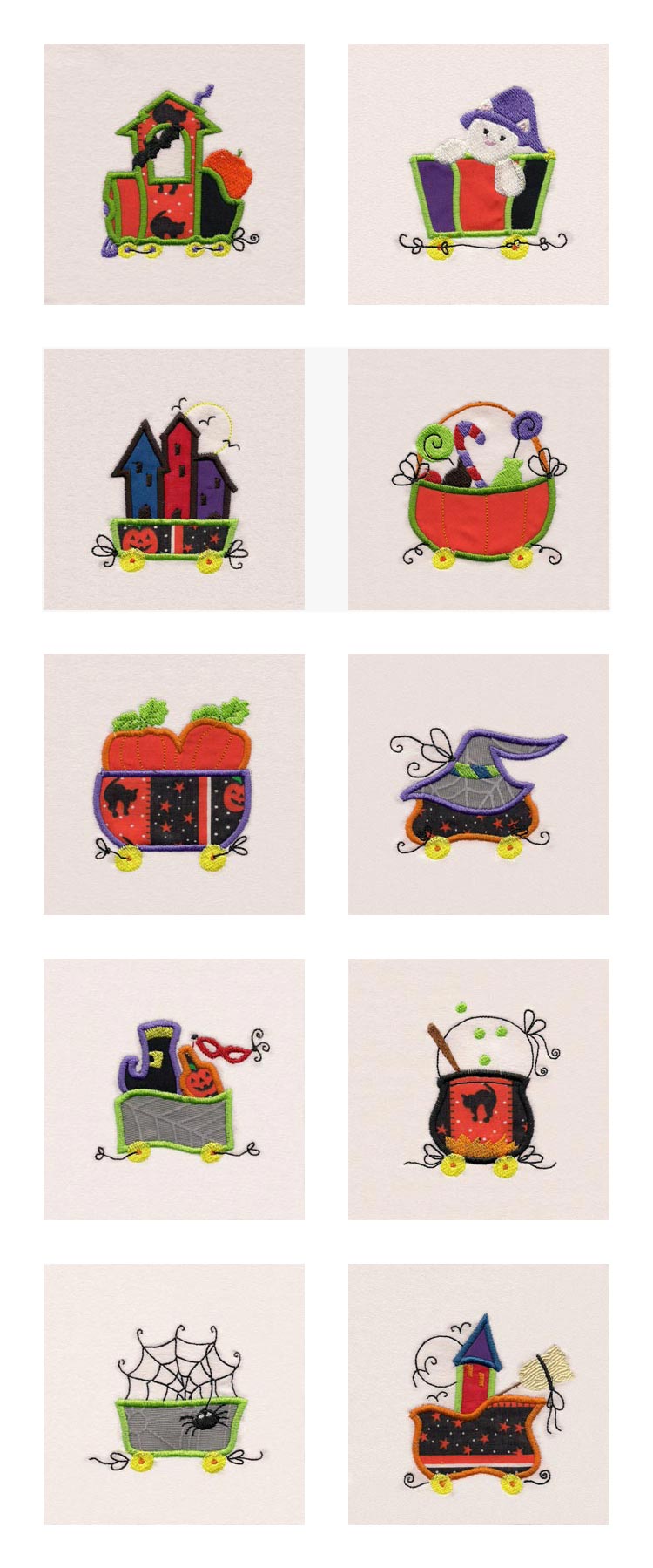 Applique Halloween Train Embroidery Machine Design Details