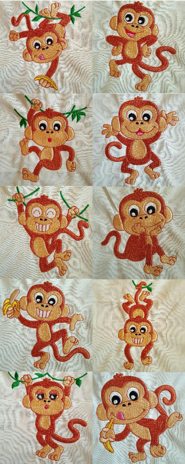 Happy Monkeys Embroidery Machine Design Details