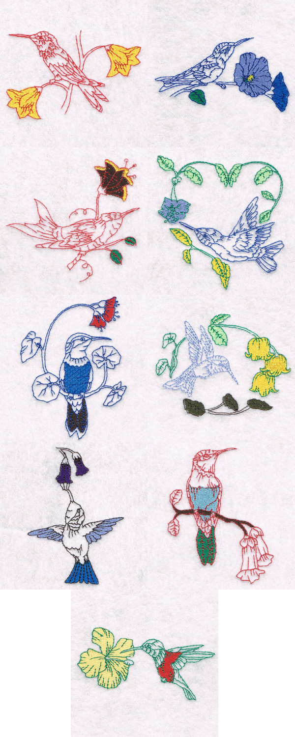Hummingbirds and Flowers Embroidery Machine Design Details
