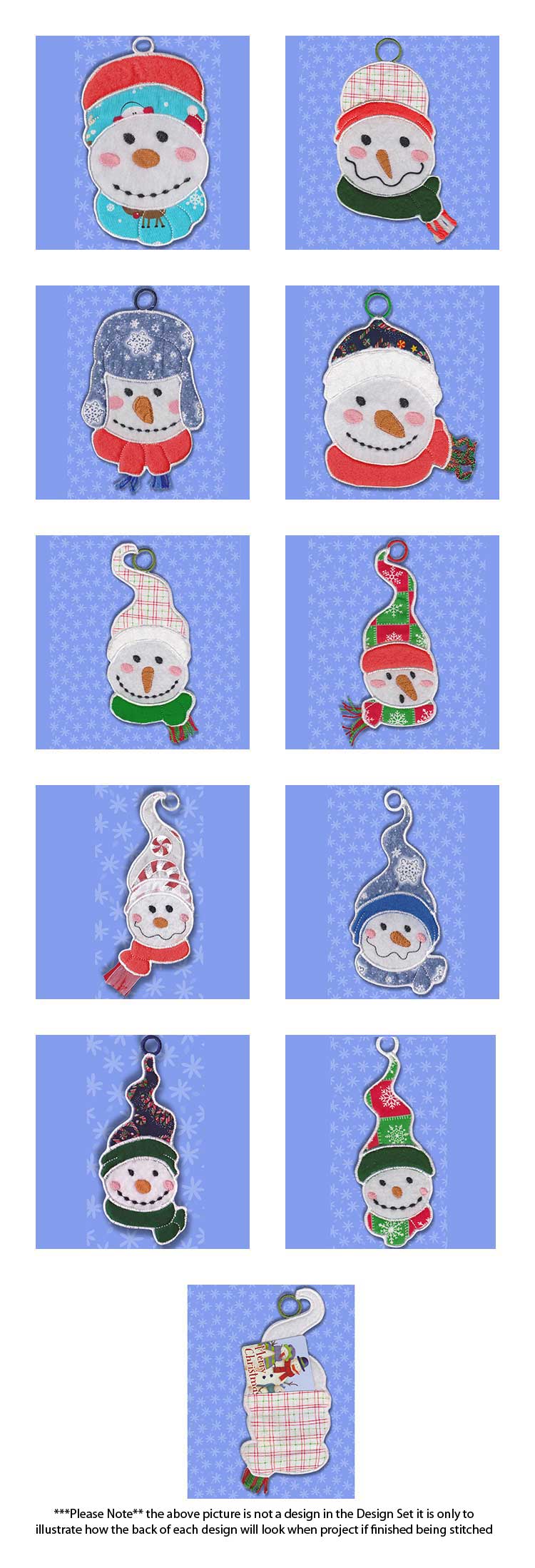 In The Hoop Applique Snowmen Gift Card Holders Embroidery Machine Design Details