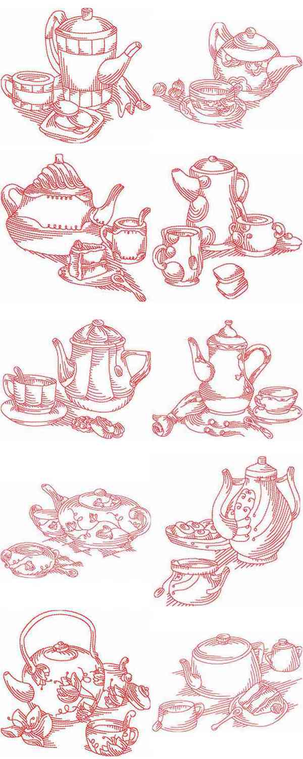 JN Tea Cups Embroidery Machine Design Details