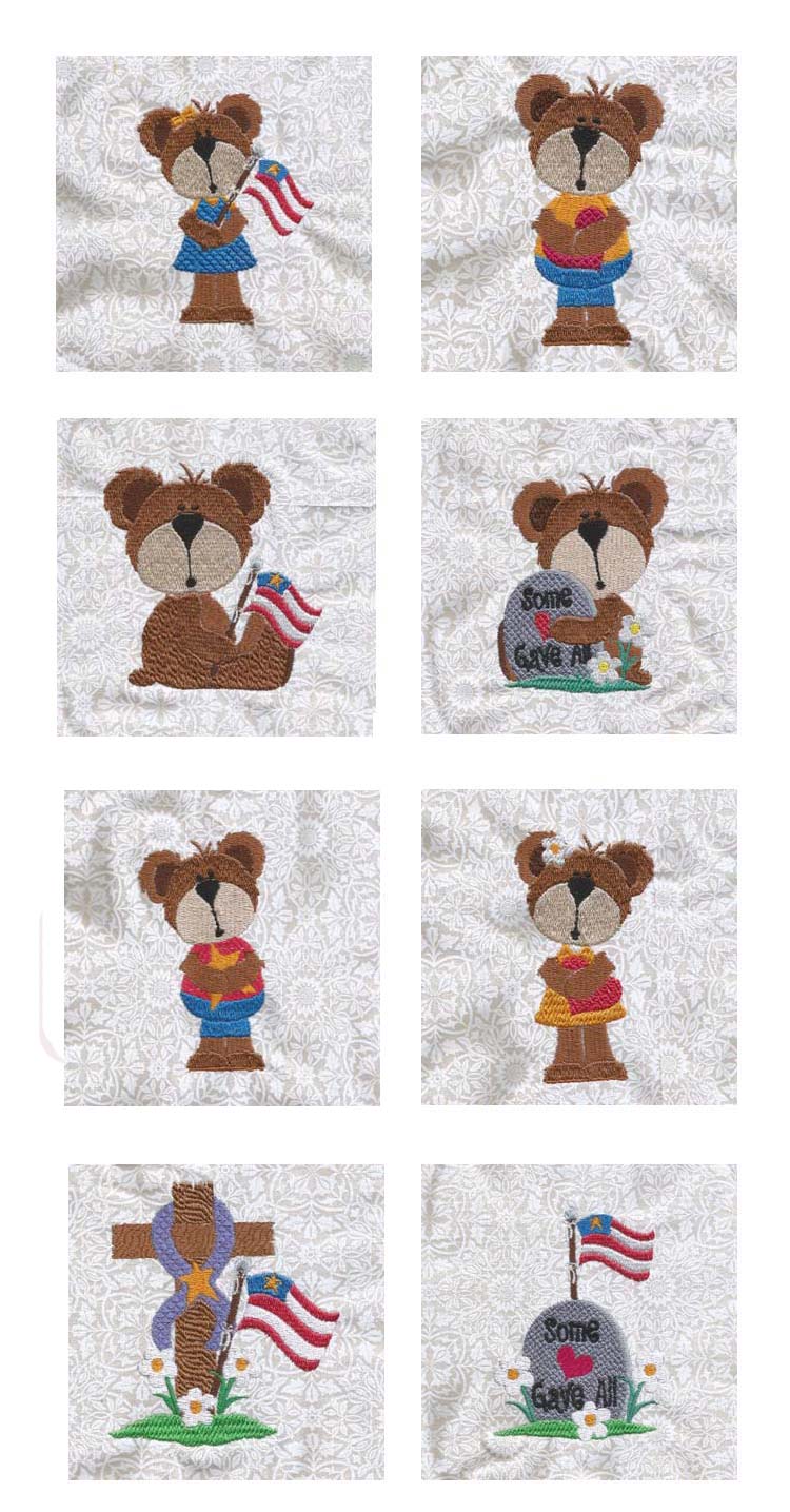 Memorial Day Bears Embroidery Machine Design Details