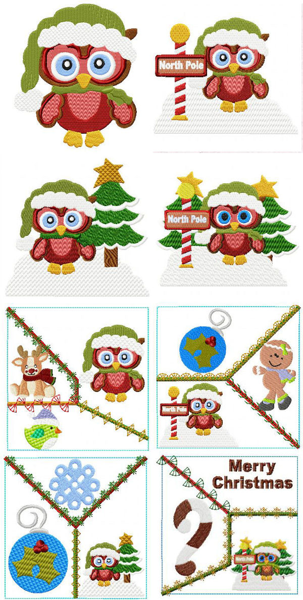 North Pole Owls Embroidery Machine Design Details