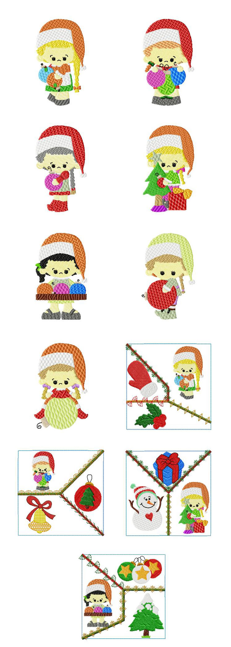 Christmas Ornament Girls Embroidery Machine Design Details