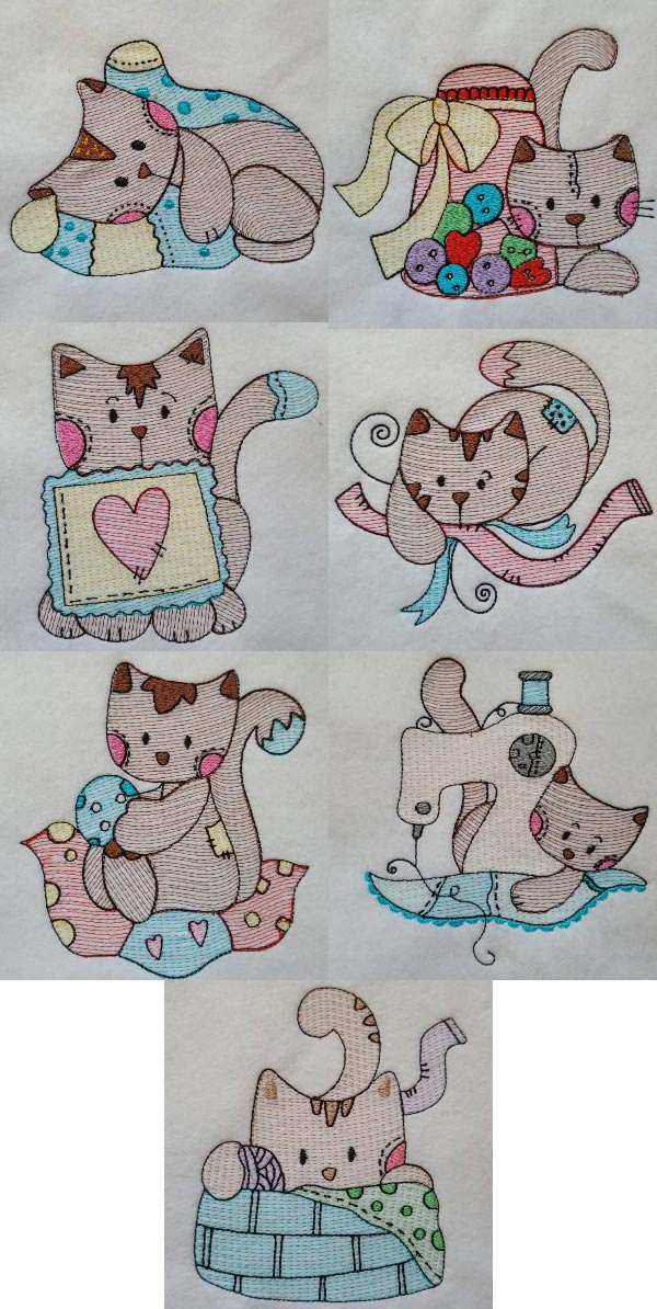 Patchy Sewing Kitty Embroidery Machine Design Details