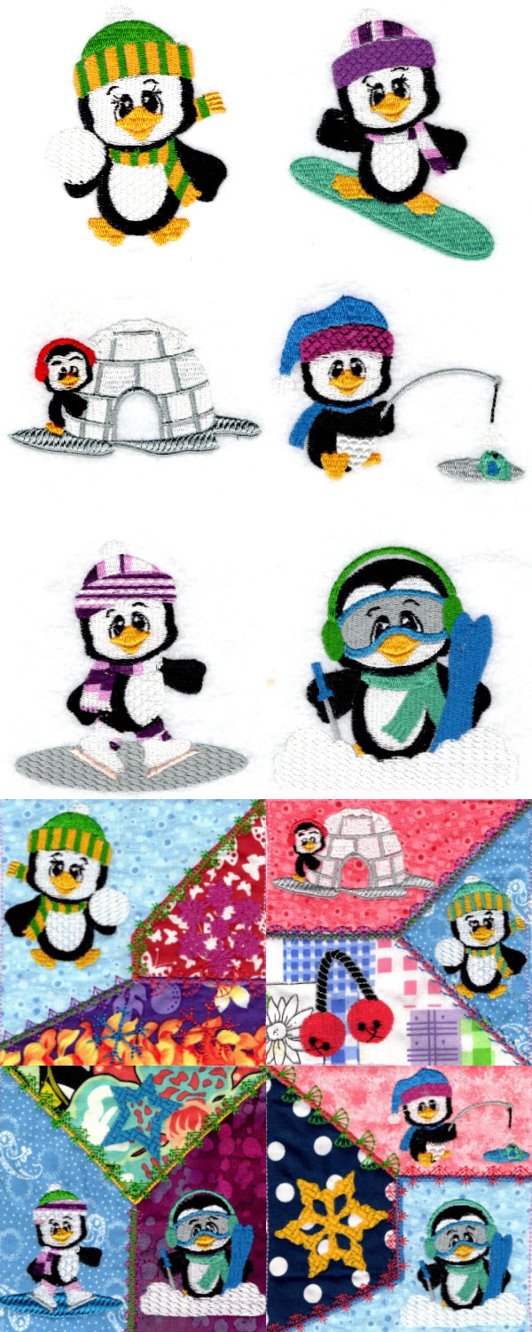 Penguin Snow Fun Embroidery Machine Design Details