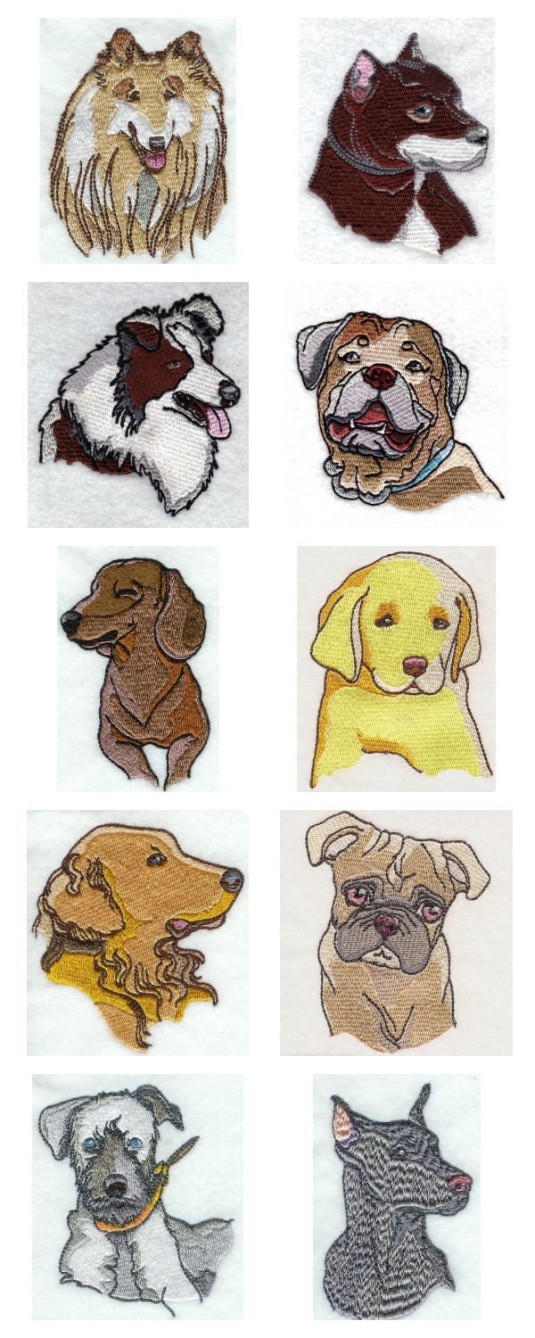 Realistic Dog Heads Embroidery Machine Design Details